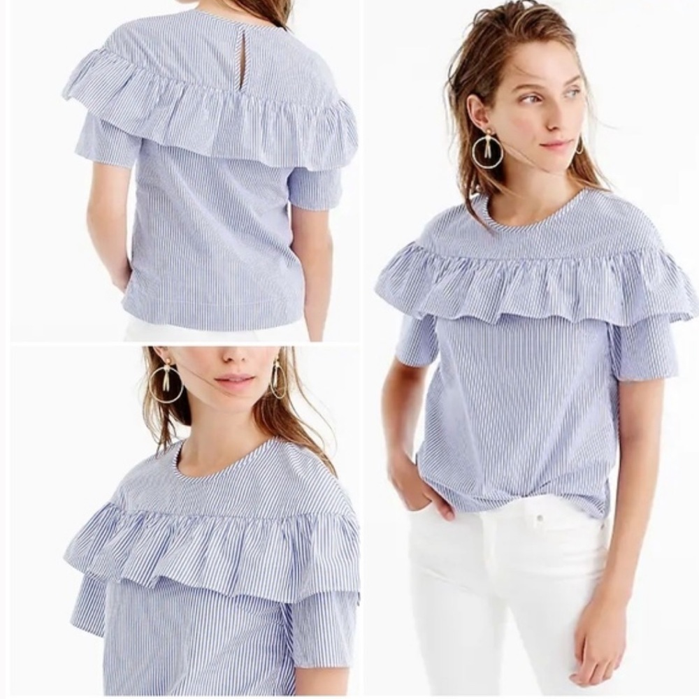 J.Crew Edie top in shifting stripe ruffle blouse